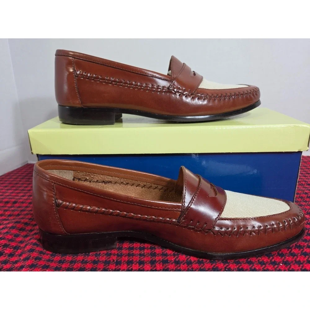 Giorgio Brutini Le Glove Penny Loafers Two Tone Brown Leather Canvas Mens 10M